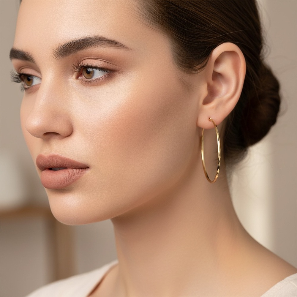 Textured medium sized 14k gold plated hoop earrings. New.